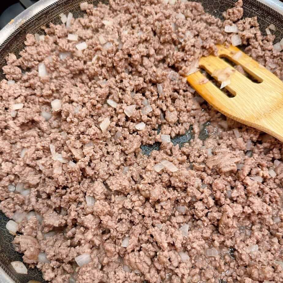 Browning ground beef and onion.