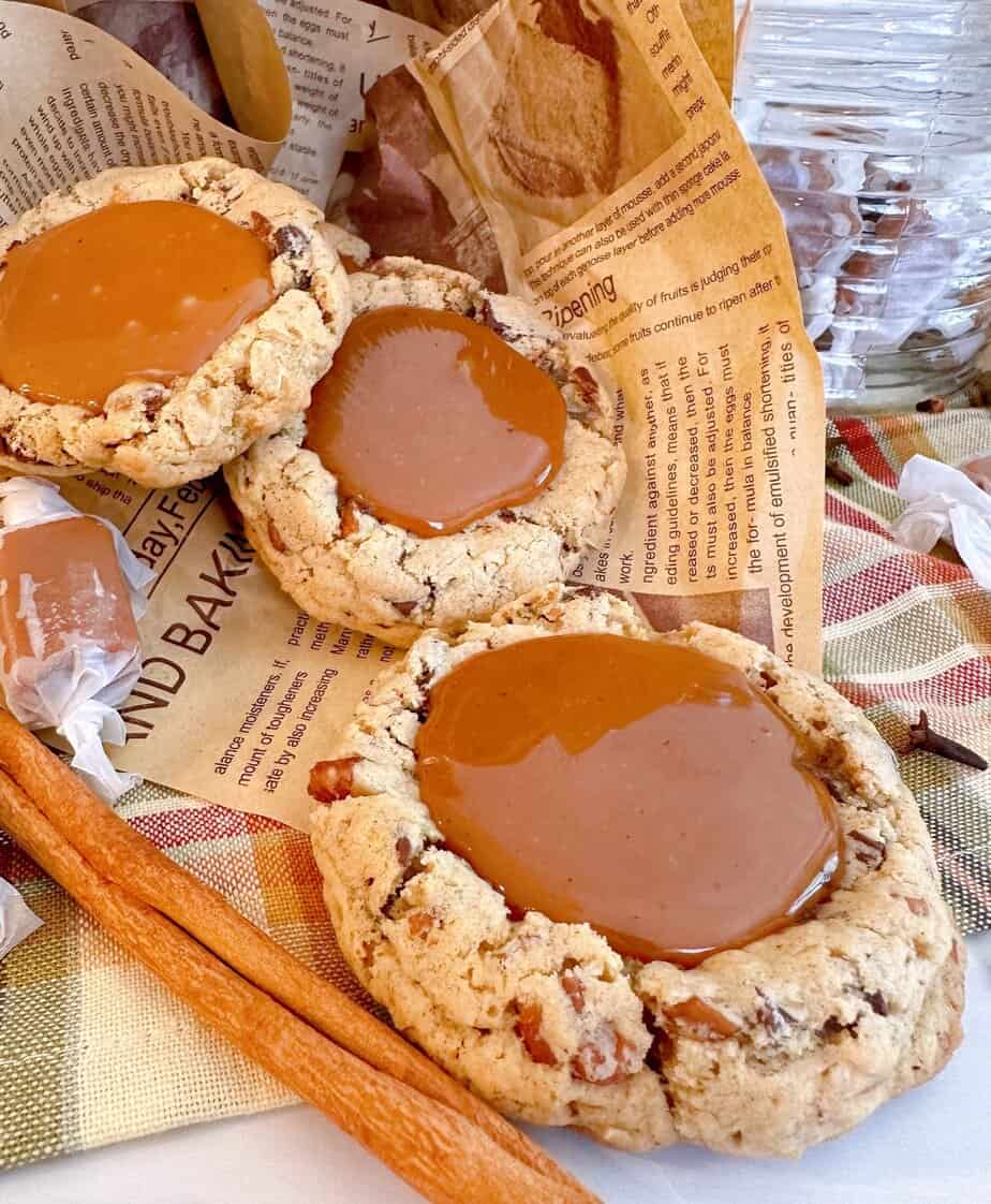 Pumpkin Spice Caramelitas with a gooey caramel center. The perfect Fall cookie.