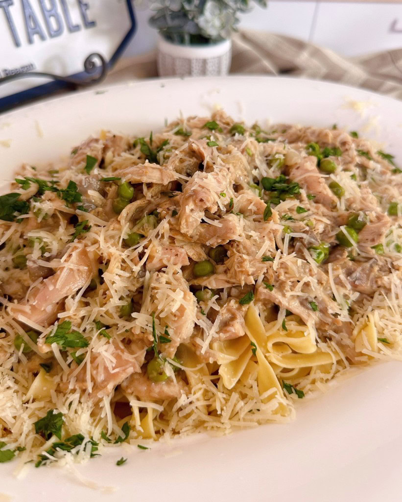 Chicken Noodle Herbed Mushroom Skillet Dinner.