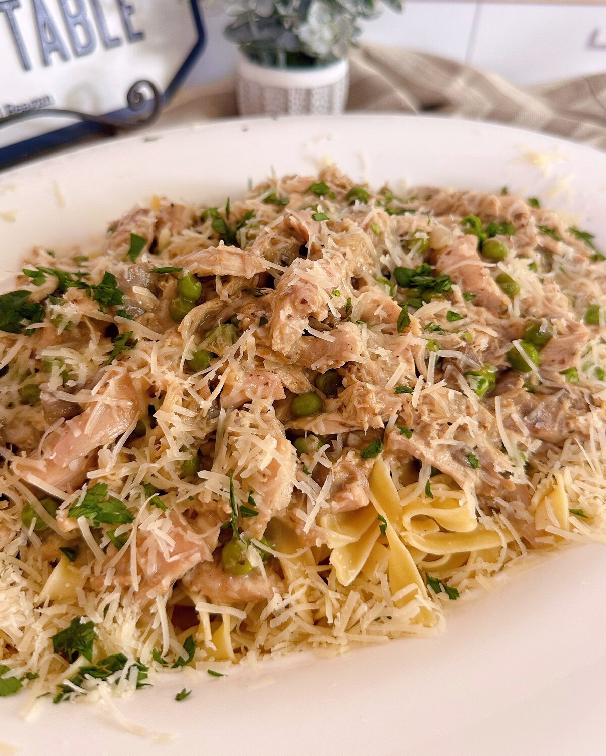 Chicken Noodle Herbed Mushroom Skillet Dinner.