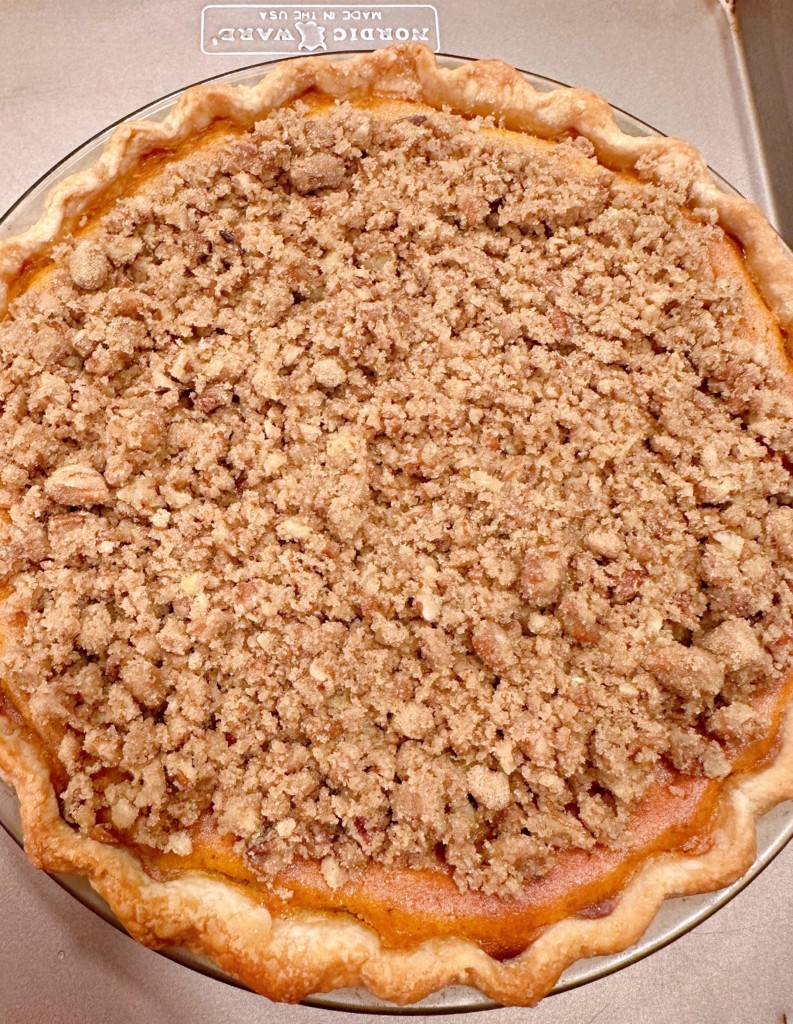 Sweet Potato pie covered with pecan crumbm mixture.
