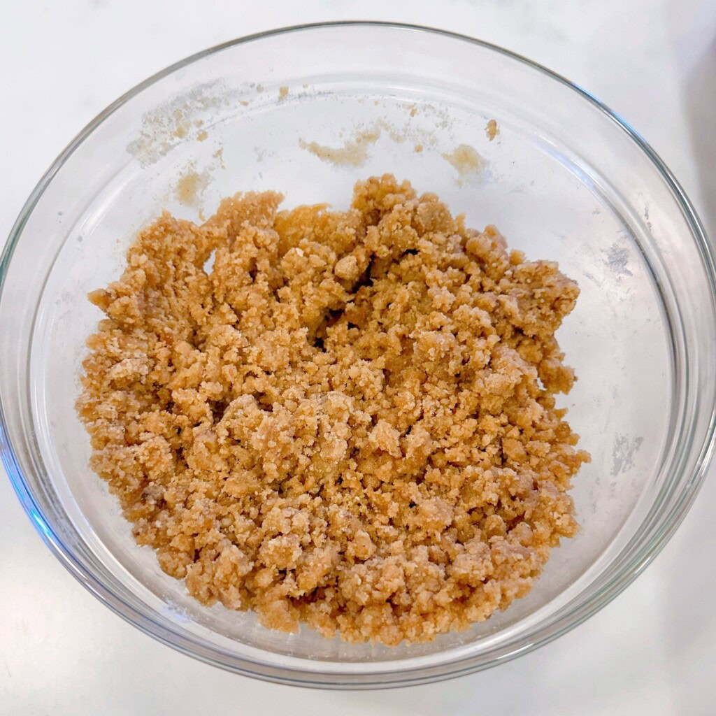 Crumb streusel topping in a bowl set aside for the cake.