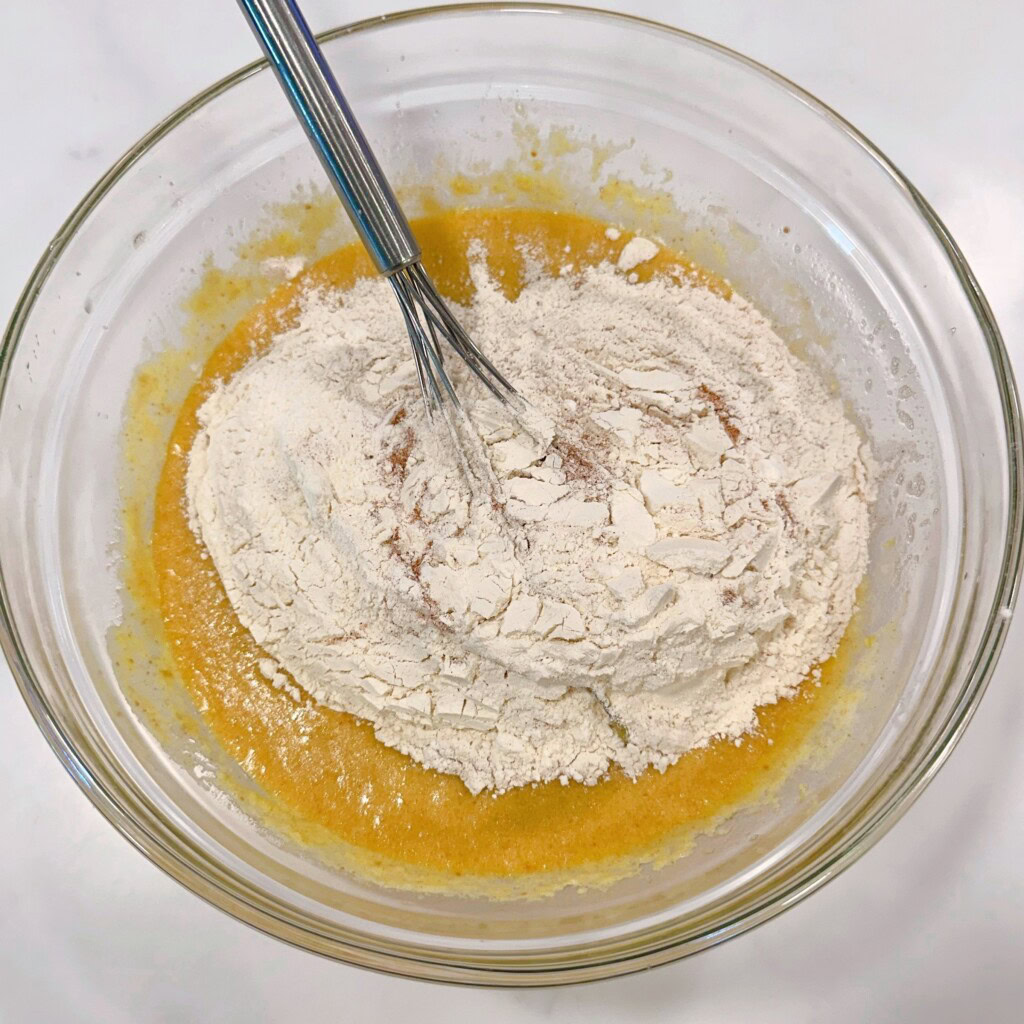 Add dry ingredients to the wet ingredients.
