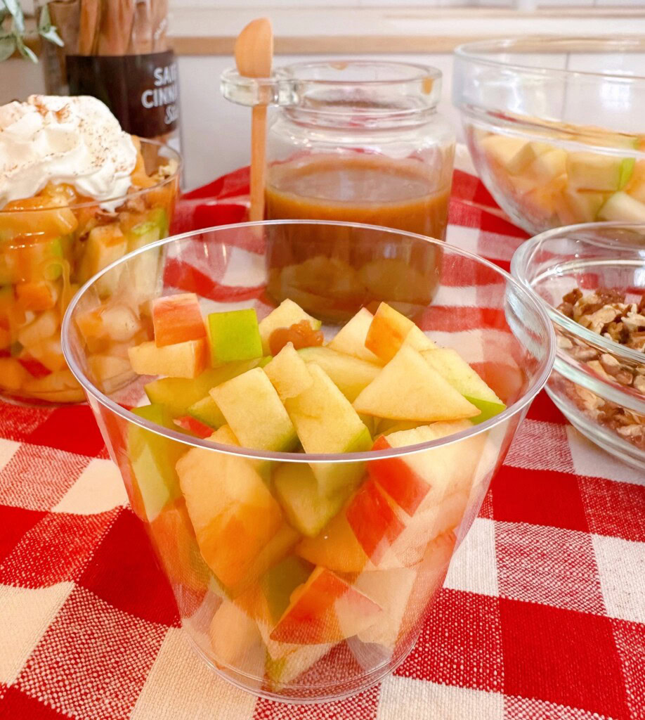Diced Apples in a cup.