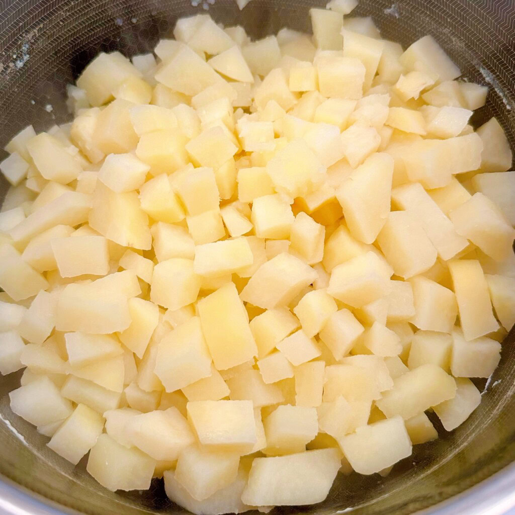 Drained cooked potatoes.