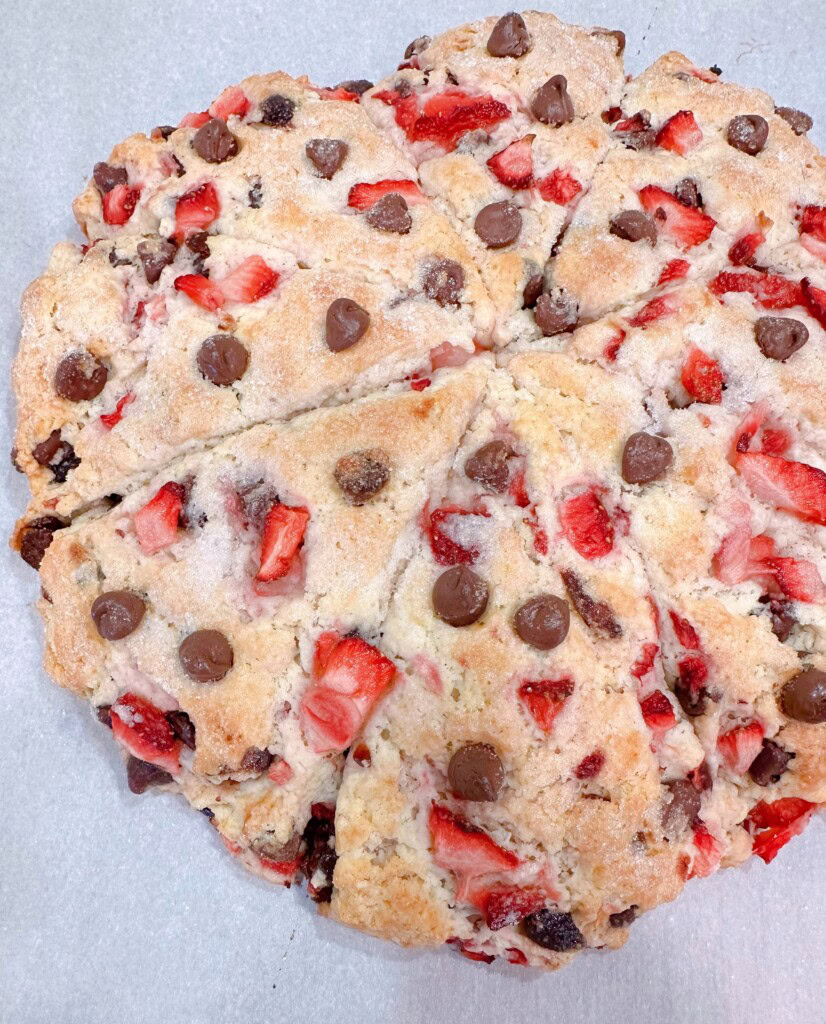 Baked Scones on baking sheet.