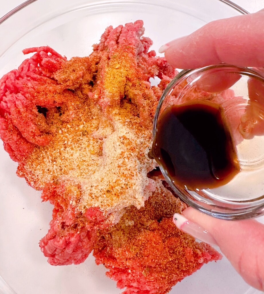 Combining ingredients for hamburger patties.