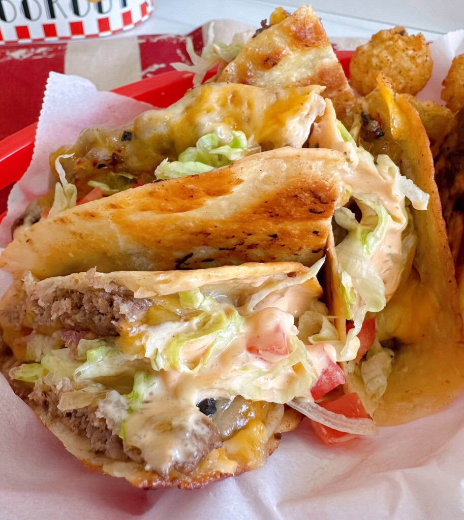 Sauce drizzled on a Quesadilla burger.