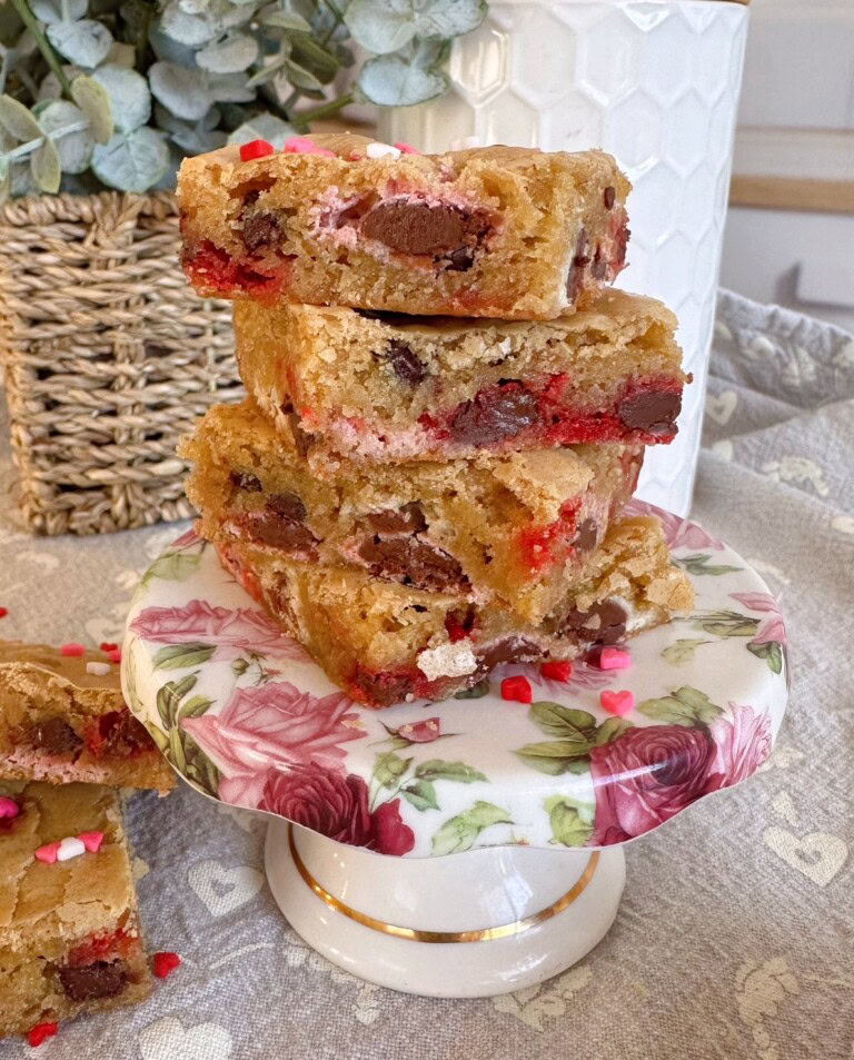 Stacked Valentine's Day Blondies.
