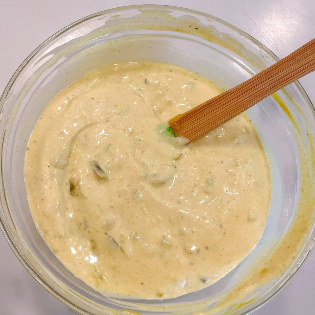 Tartar sauce all mixed together in a bowl.