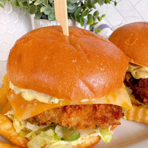 Filet-O-Fish copy cat sandwich with french fries and tartar sauce.