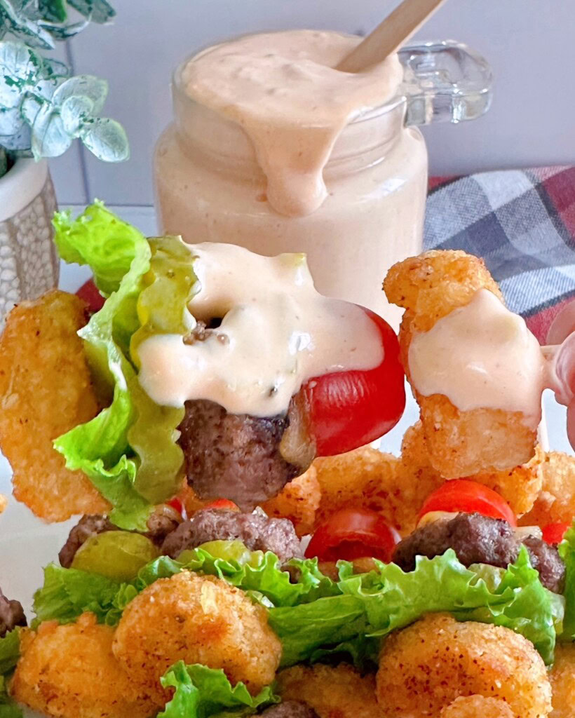 Burger bites slathered with secret sauce.
