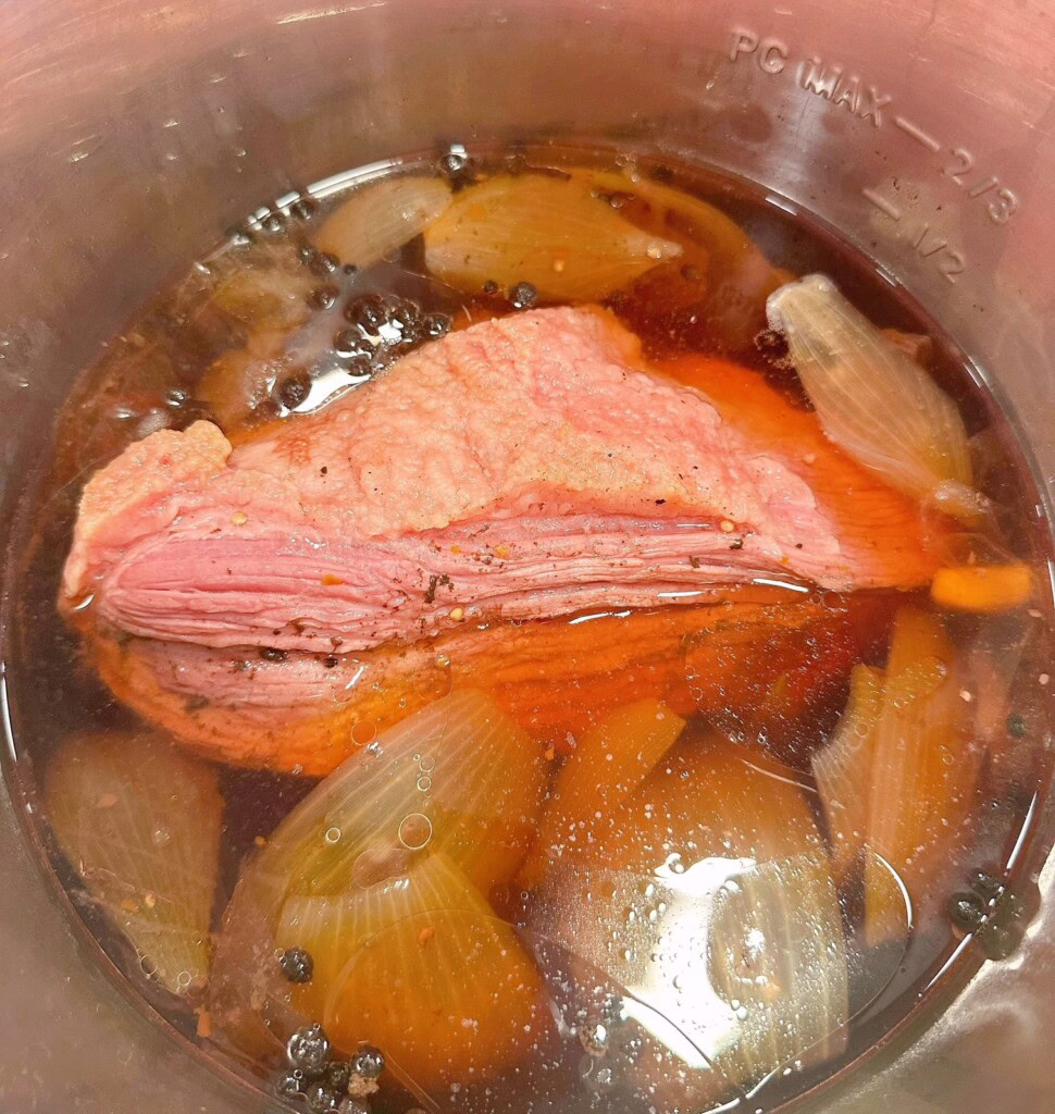 Cooked Corned Beef Brisket in the instant pot.