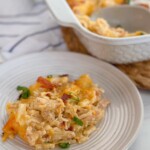 Loaded Hash Brown and Chicken Casserole on a dinner plate.