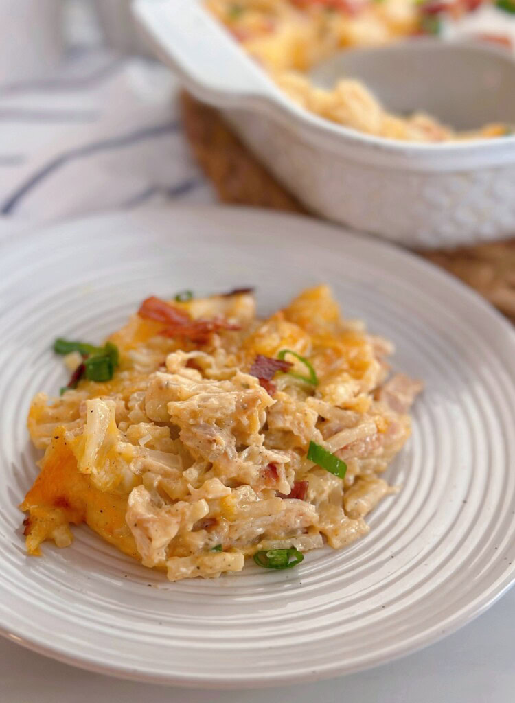 Casserole baked and served on a small dinner plate.