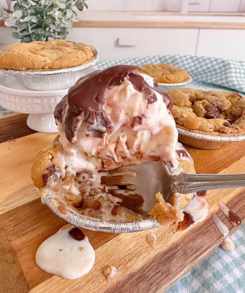 Delicious S'mores Chocolate Chip mini pie dug into with a fork.
