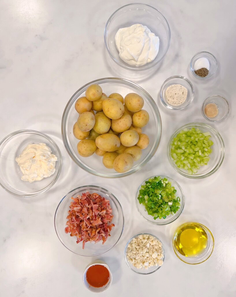 Ingredients for Smashed Buffalo Potato Salad.