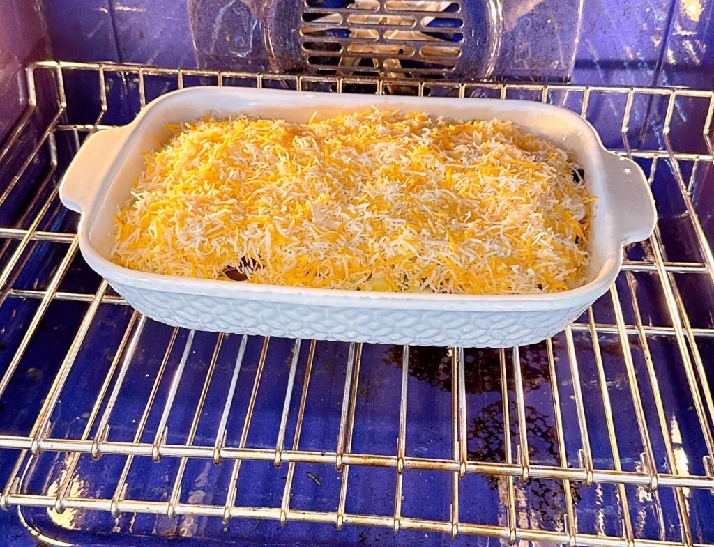 Casserole in oven baking.