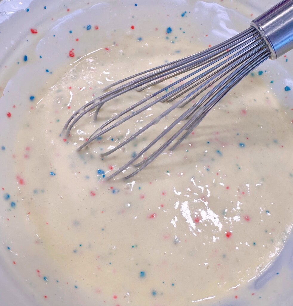 Cake mix, mixed in a large bowl with a wire whisk.