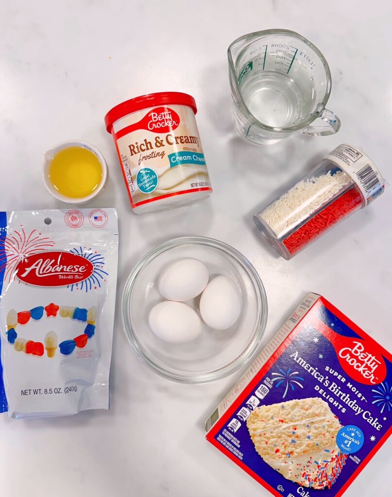 Ingredients for Patriotic Cupcakes.