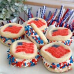 Fun 4th of July Mini Ice Cream Sandwiches stacked in a fun pile.