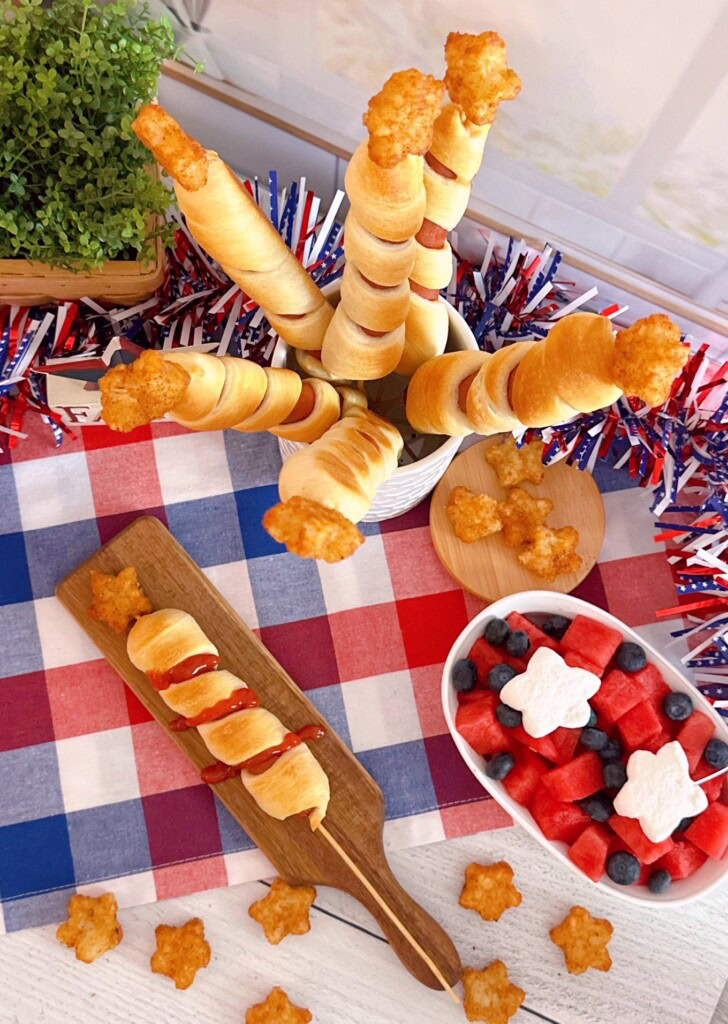 Serving Firecracker Hot Dogs with Watermelon and Blueberries.