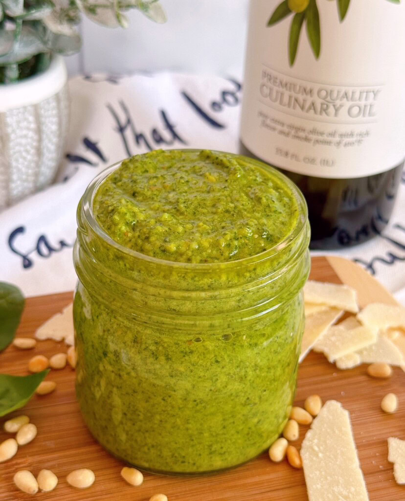 Fresh basil in a jar for storage.