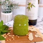 Fresh Pesto on serving board.