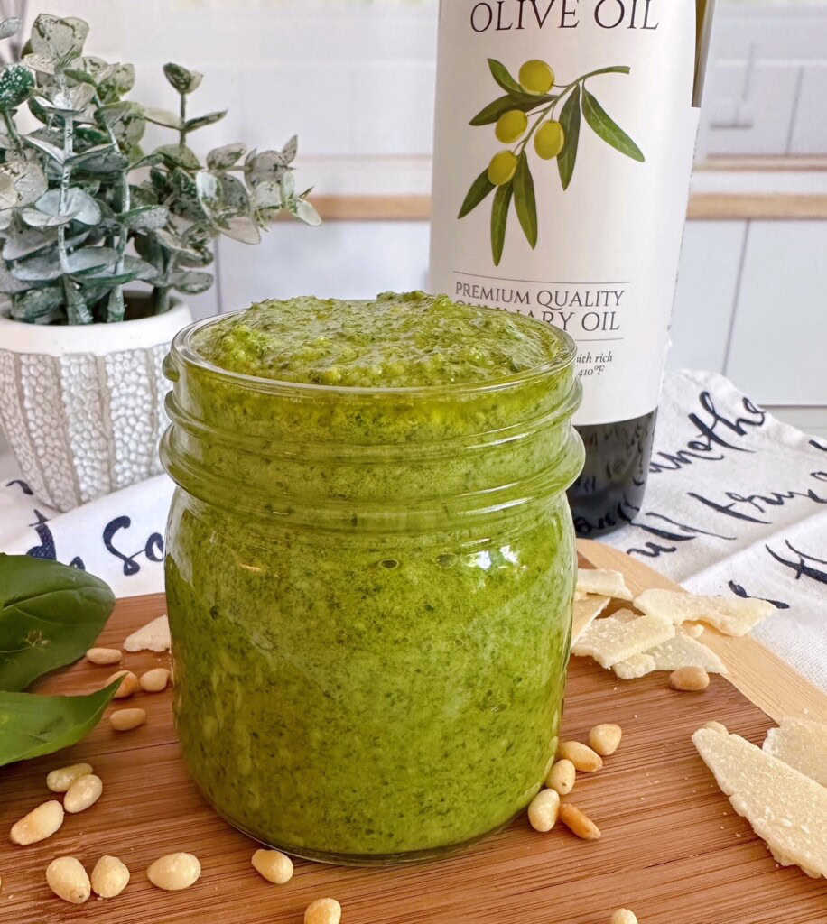 Fresh Basil in a glass jar.