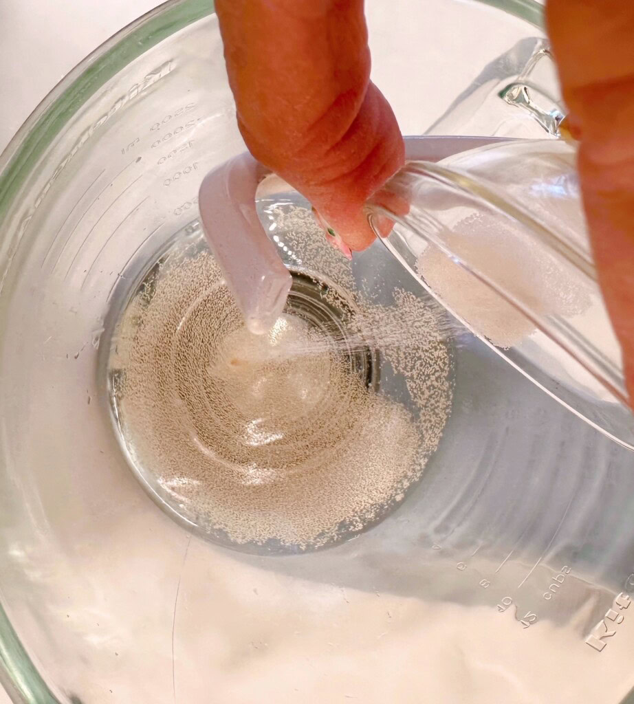 Adding Sugar to yeast and water.