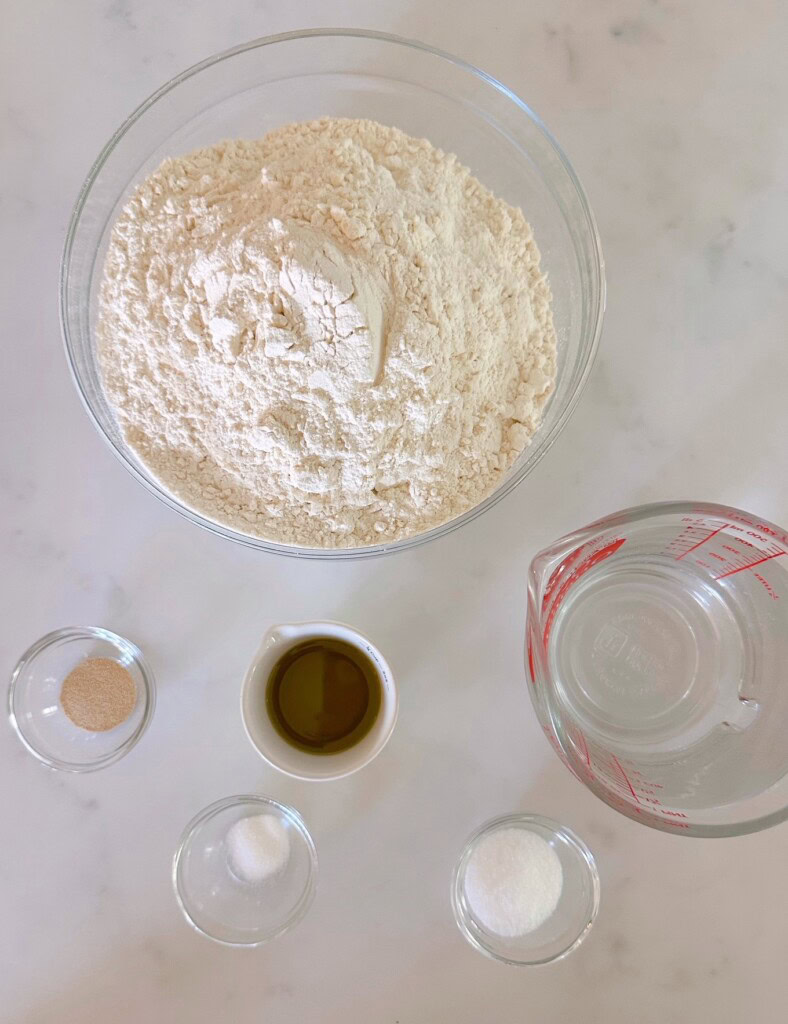 Ingredients for the perfect pizza crust.