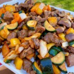 Grilled Teriyaki Steak Stir Fry on a platter.
