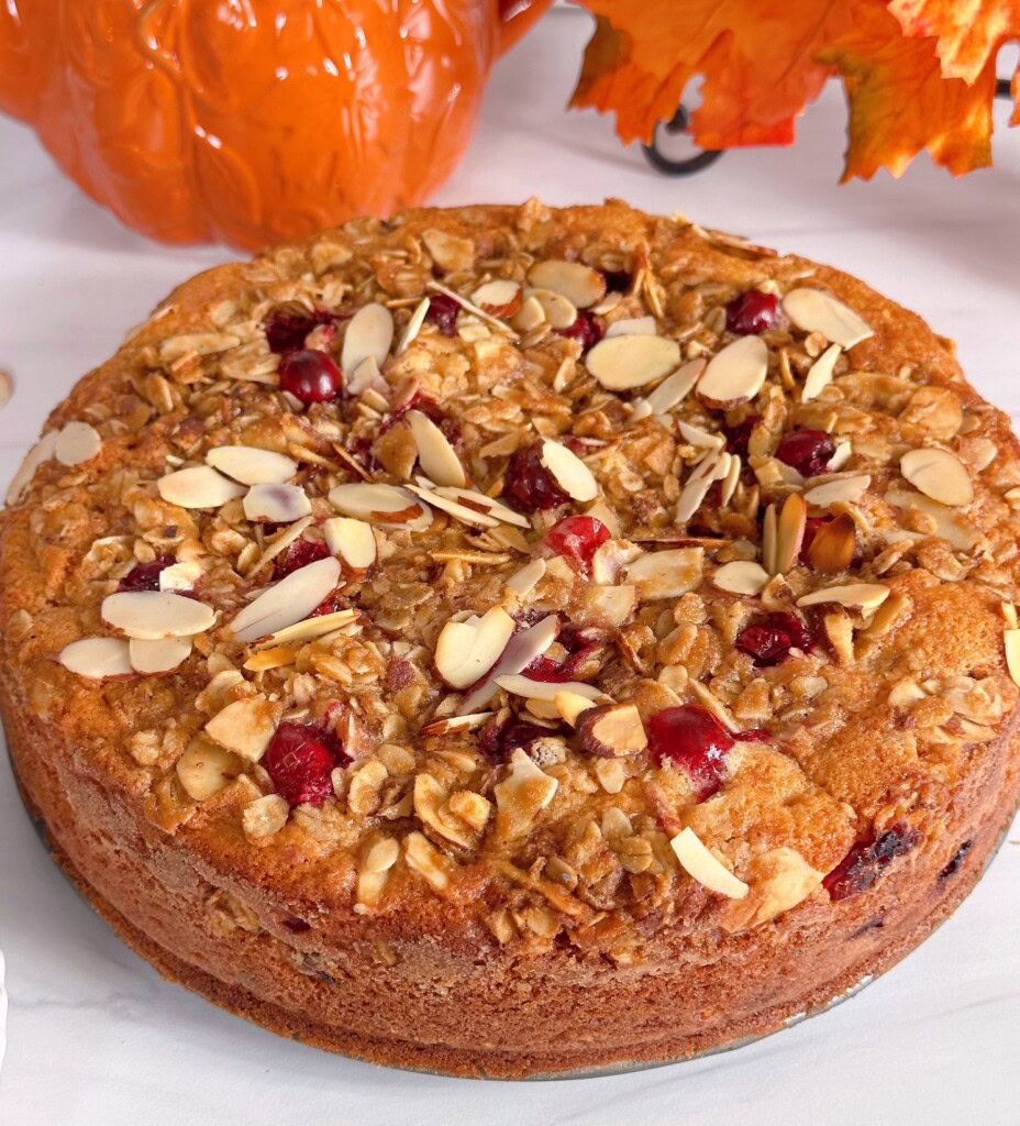 Cranberry Almond Orange Coffee Cake up close.