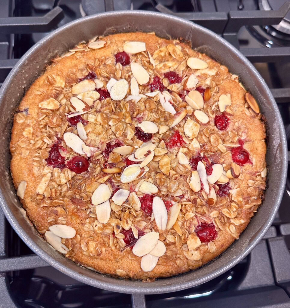 Cake cooling on stove top.