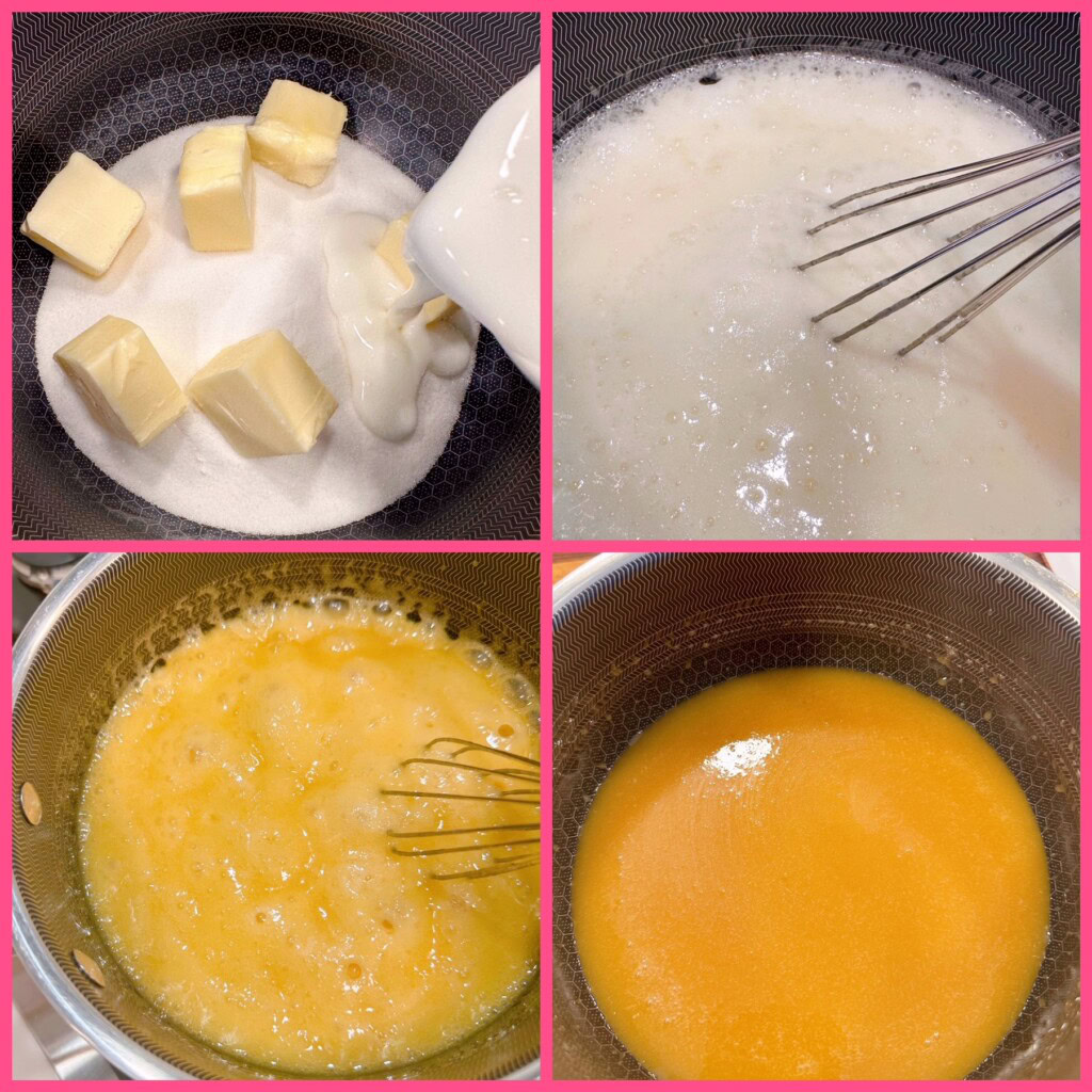 Pictures of making caramel sauce.