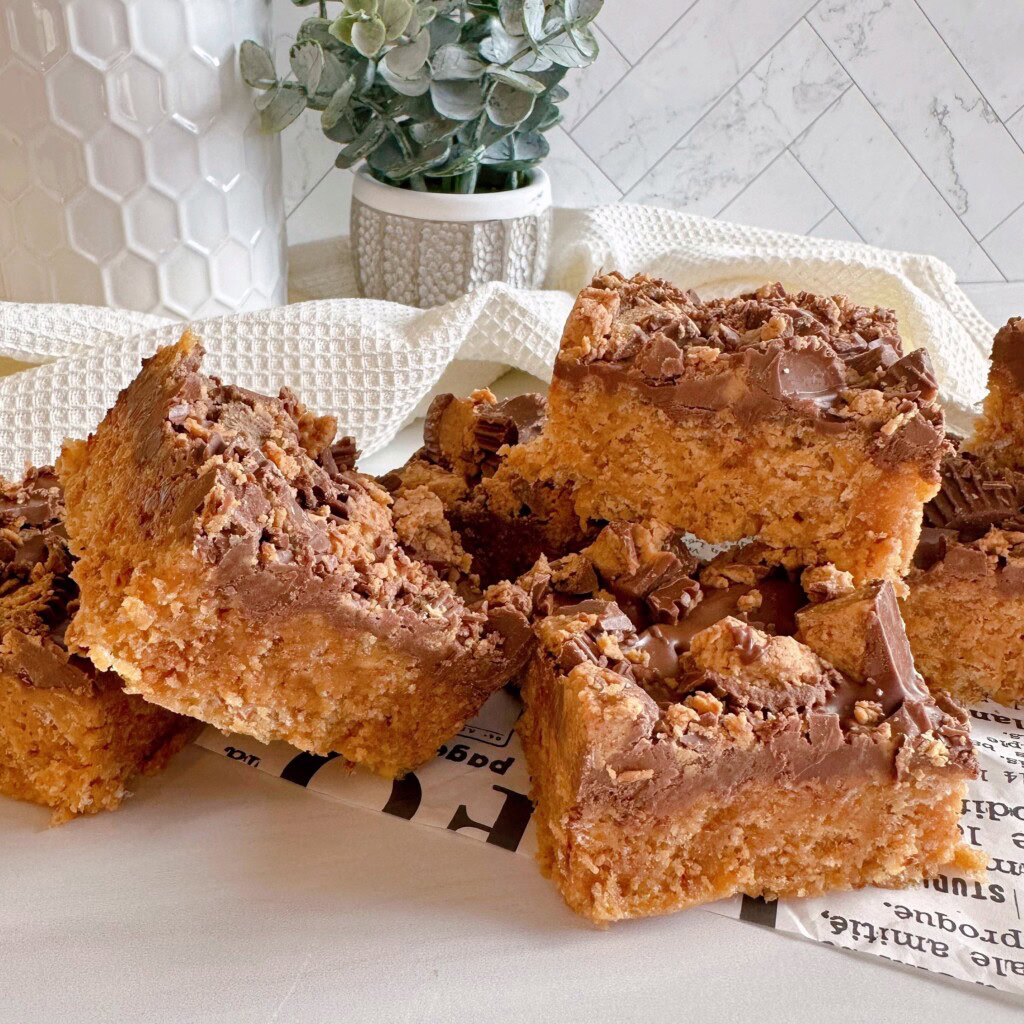 Rice Krispie Scotcheroos cut into bars.